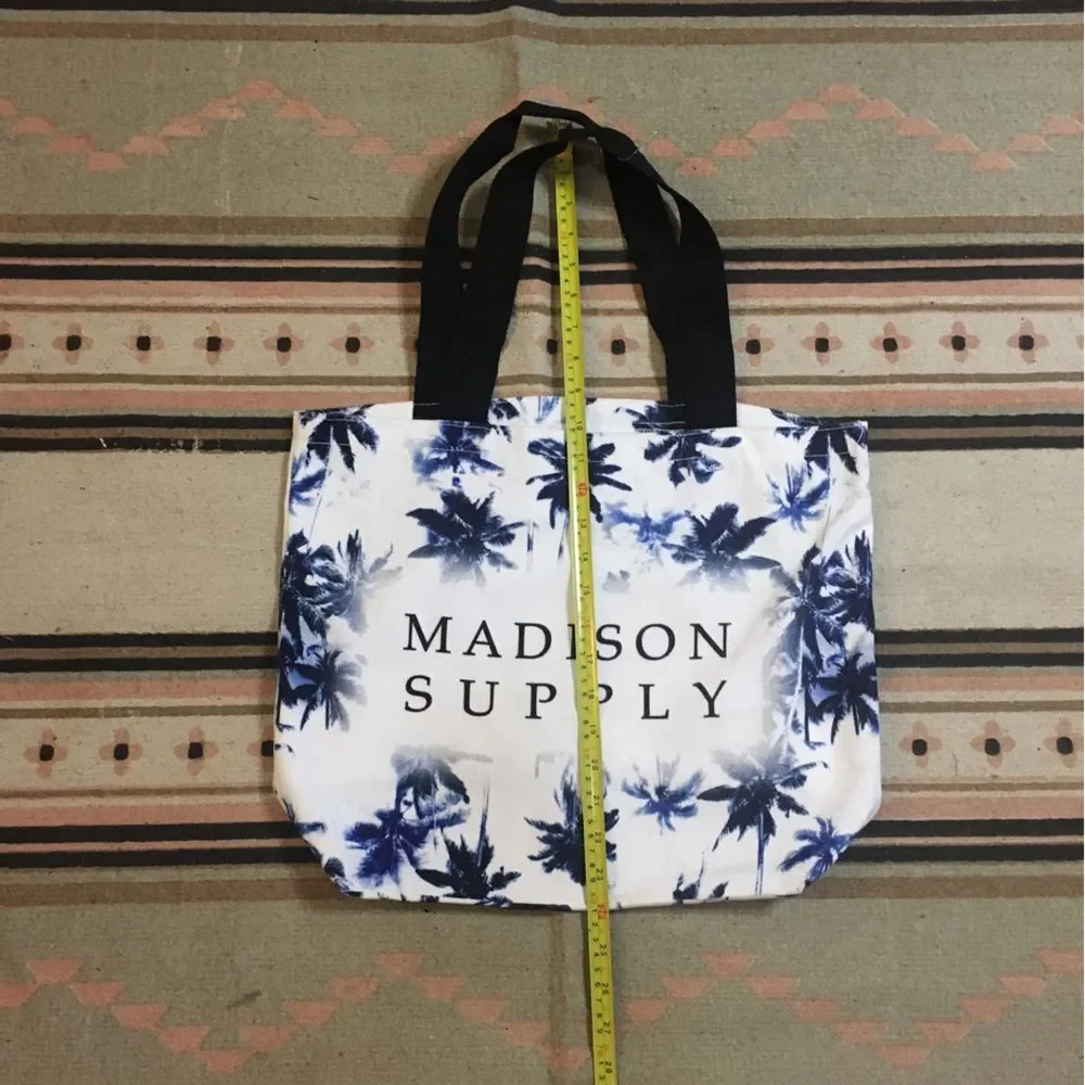 Madison Supply Blue Palm Trees & White Tote Shoulder strap bag new